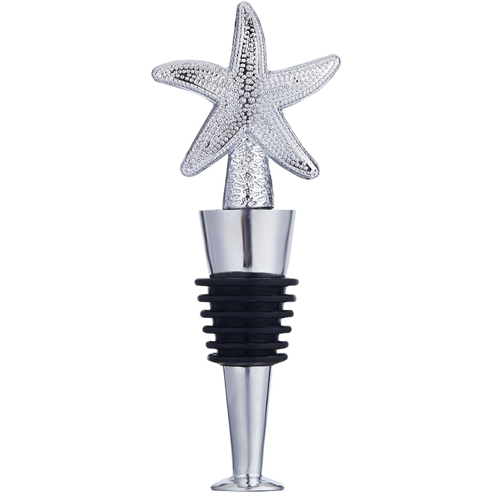 GORGECRAFT Wine Stoppers Reusable Starfish Silicone Wine Bottle Stopper Wine Toppers with Alloy Finding Accessories DIY Funny Gift for Winebottle Housewarming Holiday Christmas Halloween Wedding