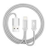 iPhone 7 Aux Adapter Charge and Headphone,UNOOE 2 in 1 Lightning to Lightning Adapter with iPhone Charger USB Lightning Cable for Audio&Charging&Call for iPhone X/8/7 Plus/6/6 Plus/5S,iPad(Silver)