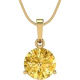 Clara Pucci 14K Yellow Gold Plated Solitaire 18" Box-Chain Necklace - Sterling Silver 2ct Round Cut Citrine Pendant