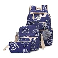 ACHICOO 3pcs/set USB Unique Printing Canvas Single Shoulder Bag + Handbag + Backpack for Student Travelling Navy blue Nice package