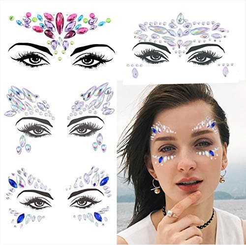 4 Sets Mermaid Face Gems Rave Festival Face Jewels Sticker On Crystals Bindi Rainbow Tears Rhinestone Temporary Tattoos Tickers Face Rock