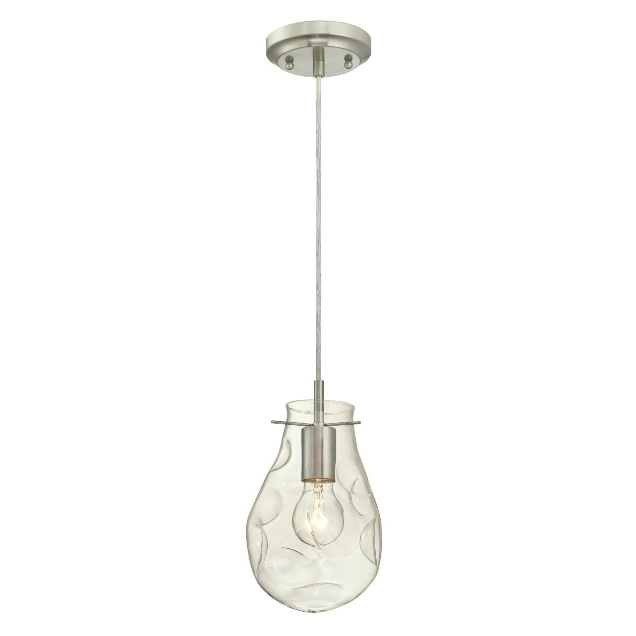 63291 One-Light Indoor Pendant, Brushed Nickel Finish with Clear Indented Glass