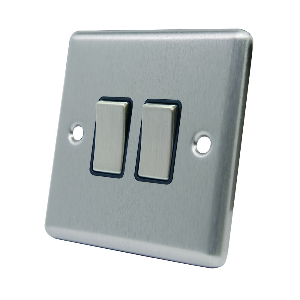 AET CSC2GSWIBS 10 A 2-Gang 2-Way Satin Finish Chrome Classical Double Black Insert Metal Rocker Light Switch