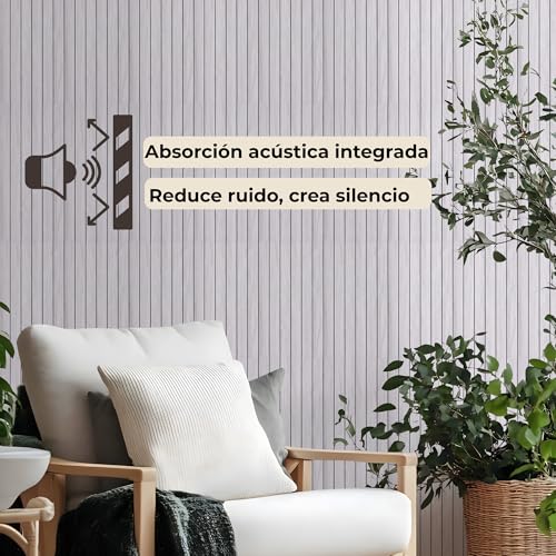 Tava Home - Panel de Pared PVC Tipo Madera en Rollo (260x30 cm), Revestimiento Lambrín Impermeable para Baño y Sala, Panel Acústico 3D de Piso a Techo con Fieltro, 1 unidad (Bambú Claro)