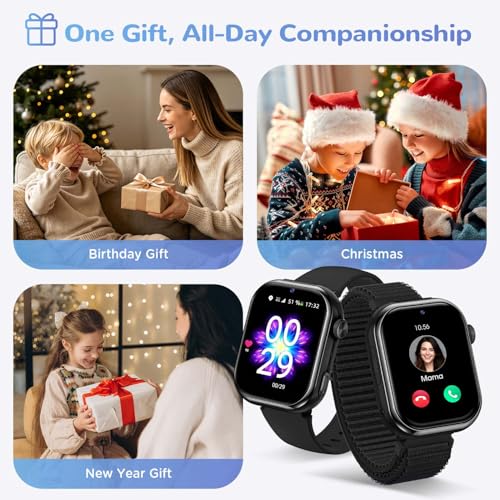 4G Children's Smartwatch IP68 Smartwatch with GPS, Calls, Video Calls, Voice Chat, Dual Camera, SOS, School Mode, Torch, Alarm, Smart Watch for Boys and Girls Black