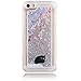 iPhone 5C Case,3D Liquid Brilliant Luxury Bling Glitter Liquid Floating Angle Girl Moving Hard Protective Cover for Apple iPhone 5C + Send Stylus Pen - Black Cat, Silver Liquid