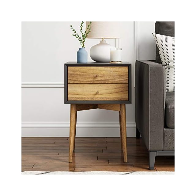 Nathan James Harper MidCentury Side, 2Drawer Nightstand, Accent or