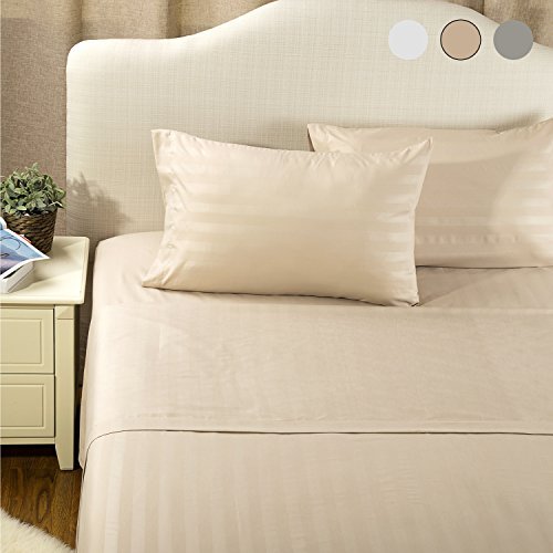 Striped Minimalist Bedding Sheet Set Full Plain Beige 4-Piece with Deep Pocket Fitted Sheet by Bedsure