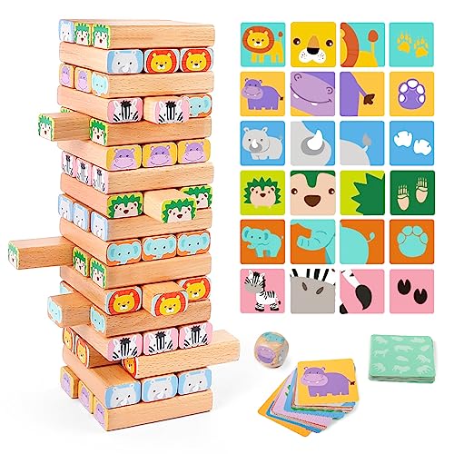 Nene Toys Wooden Block Stacking Game – 4-in-1 Tumble Tower Family Board ...