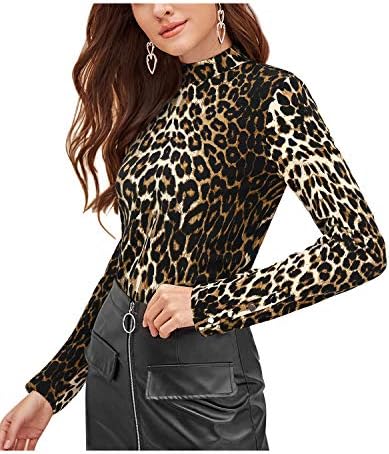 OUGES Womens Long Sleeve Shirt Leopard 
