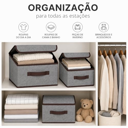 Kit 2 Caixas Organizadoras Dobraveis com Tampa Alça Reforçada e Mais Praticidade para Organizar Roupas Brinquedos e Ambientes