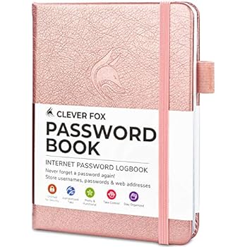 Clever Fox Password Book with tabs. Internet Address and Password Organizer Logbook with alphabetical tabs. Small Pocket Size Password Keeper Journal Notebook for Computer & Website Logins (Rose Gold)