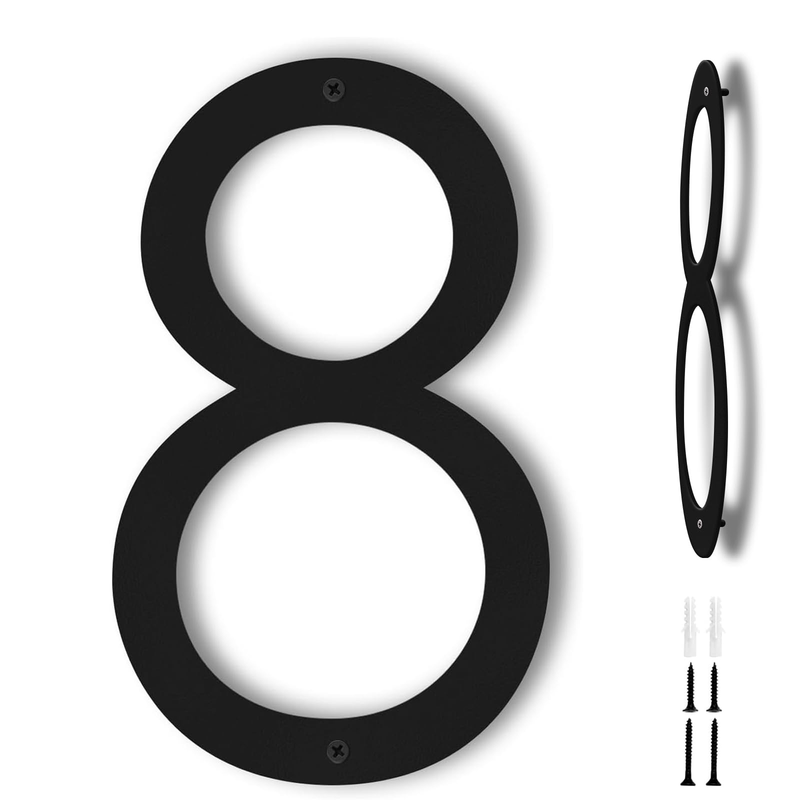 Powerful House Numbers 12 Inch, Large Black Door Number 8 for Outside, Modern Floating House Signs for Street Address, Weatherproof & Rustproof, 3D Metal Plaque (Number 8)