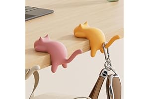 Cat Desk Hooks 2 Pack No Drill Over Edge Cute Hanging Organizer Clips for Headphones Keys Bags Backpacks Home Office, Pink+Ye