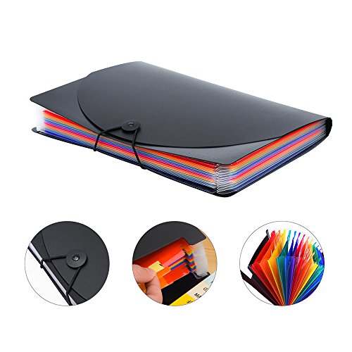 Adaone 12 Pockets Expanding File Folders, Portable Accordion A4 Expandable File Organizer, Large Capacity Multicolour Stand Plastic Business File Box (12 Pockets Multicolor)