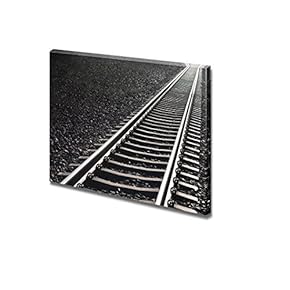 Canvas Prints Wall Art - Close up of Railway Track on Black Gravel| Modern Home Deoration/Wall Art Giclee Printing Wrapped Canvas Art Ready to Hang - 12" x 18"