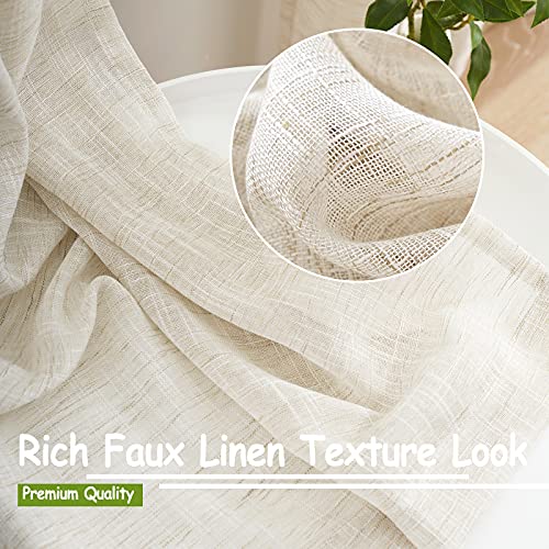 Linen Semi Sheer Curtains for Living Room 90inch Natural Farmhouse Curtain Panels for Bedroom Office Rustic Privacy Curtain Drapes for Kitchen Dining Room Pencil Pleat Beige 54"w 2 Panels