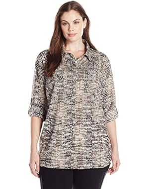 Calvin Klein Women's Plus-Size Printed Roll-Sleeve Tunic