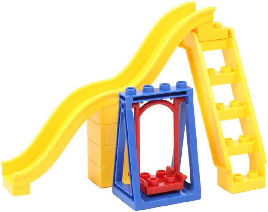 Park Swing Slide Pipeline Playground Carrousel Big Building Blocks Assemble Children Toys Bricks Gift Compatible with Duplo Sets 4pcs Playground A2