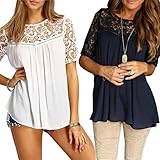 Sunward(TM) Sexy Women Summer Lace Hollow Solid Short Sleeve Blouse