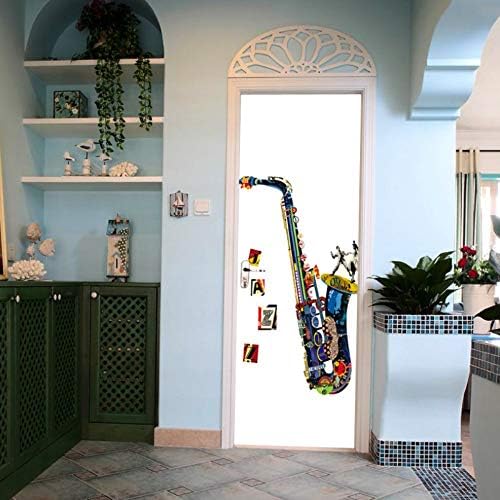 Wall Sticker Home Art 3D Door Stickers Saxophone Picture, DIY Art Creative Decorative Wallpaper Poster Vinyl Sticker, Waterproof Detachable 77X200Cm