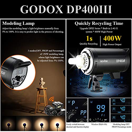 Godox DP400III Professioneller Studioblitz 1s Recyclingzeit GN65 5600k 400Ws Bowens Mount 150W Einstelllampe (DP400III) – Bild 6