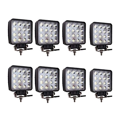 Turboo 8 pcs one Pack 48w 30 Degree LED Flood Beam Lights Square Off-Road Bulb lamp Light Fog Lighting Exterior Jeep Cabin/Boat/SUV/Truck/Car/ATV/Vehicles/automative/Jeep/Marine