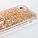 JAZ iPhone 7 Case Quicksand Liquid Finger Ring Stand Ultra Thin Hard PC Back Soft TPU Bumper Transparent Plastic Case Floating Luxury Bling Glitter Sparkle Diamond Case for iPhone7(Diamond Golden)