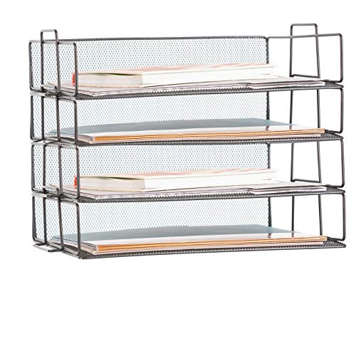 StorageMaid Stackable (4 Tier) Desktop Letter Tray Desk Organizer for School, Home and Office Basic Organization Accessories Sorter for Files, Documents, Letters, and Mail - Steel Mesh Holder