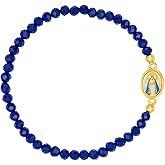 Catholic Town elastic Bracelet with Virgen de la Caridad del Cobre medal and 4mm beads (Available colors: Blue, Brown, Clear, Red, White, Yellow)
