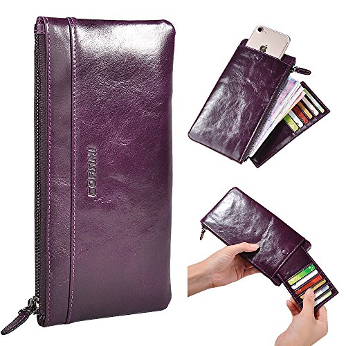 CORNMI Phone Purse Wallet Handmade Dip Dye Leather Long Card Organizer Wallet with Removable Card Holder ,Universal Leather Case for iPhone ,Samsung - Purple