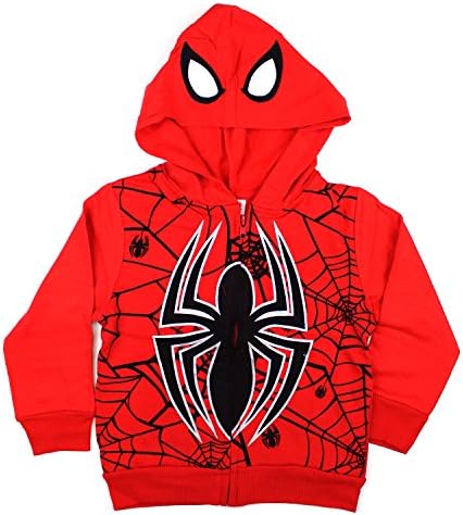 KIDS COMIC SUPERHERO ZIP-UP FLEECE W COSTUME HOODIE (3T, Spiderman Red)