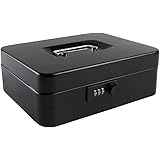 KYODOLED Large Cash Box with Combination Lock Safe Metal Money Box with Money Tray for Security Lock Box 9.84"x 7.87"x 3.54" 