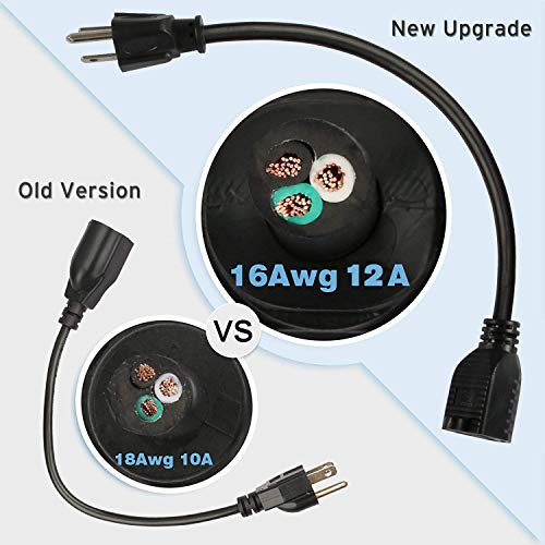 Etekcity Short Power Extension Cord, Small Extension Cord 1 foot, 3