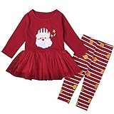Puseky Baby Girl Christmas Santa Claus Long Sleeve Tutu Dress Shirt+Pants Outfit