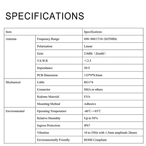 image for Superbat 4G LTE Antenna Dual Band 2dBi Omni-Directional SMA Male Patch