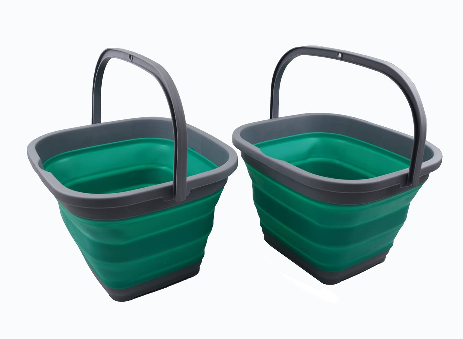 SAMMART 10L Collapsible Rectangular Handy Basket/Bucket (Dark Grey/Bluish-Green (Set of 2))