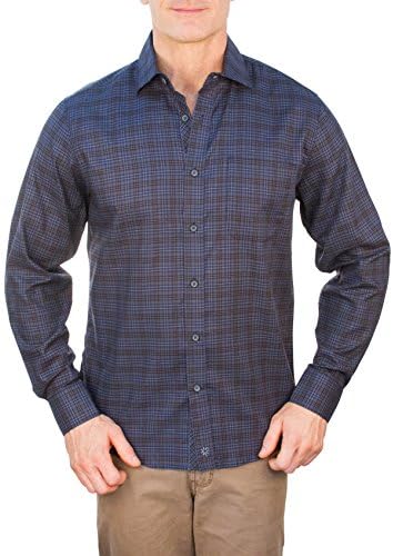 Thaddeus Mens PARK Long Sleeve Plaid Button Down Shirt with Chest Pocket Denim Blue Size XL