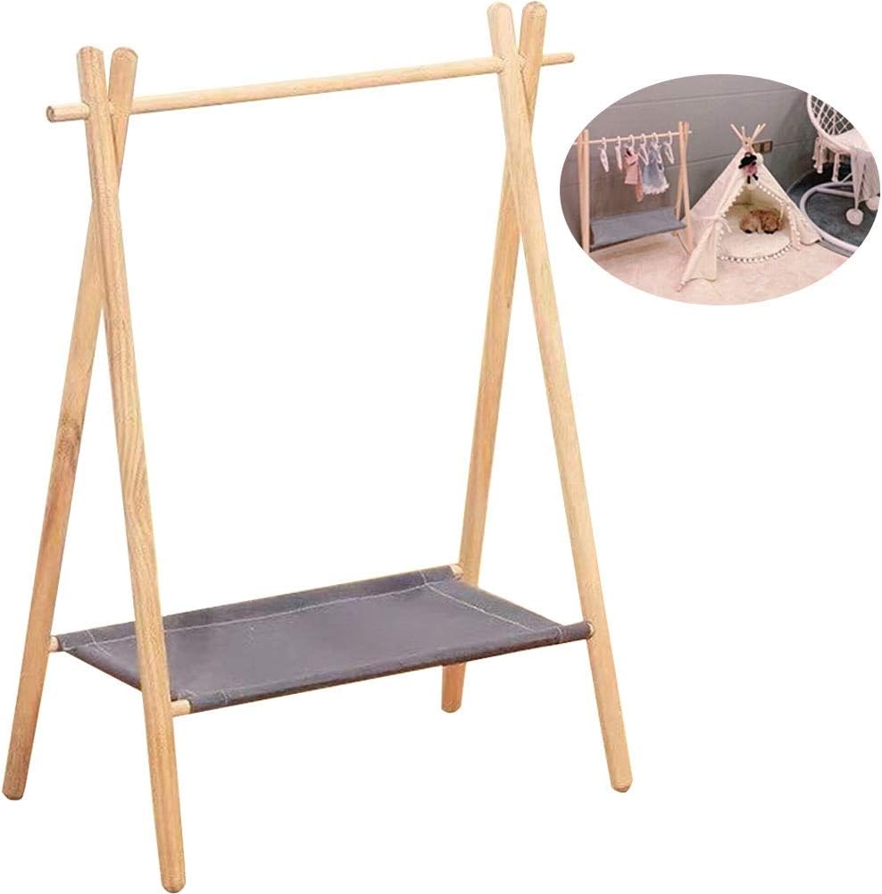 PLAFUETO Wooden Pet Closet Organizer for Cat Kitty Puppy Dog Garment Rack Hanging Armoire Wardrobe 2 Layers