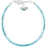 QNAVIC Natural Gemstone Micro Round Beads Dainty Choker Bangle Bracelet, Handmade Jewelry for Women, Healing Chakra Crystals Silver Plated Chain 8 inch, Birthday Gift for Her