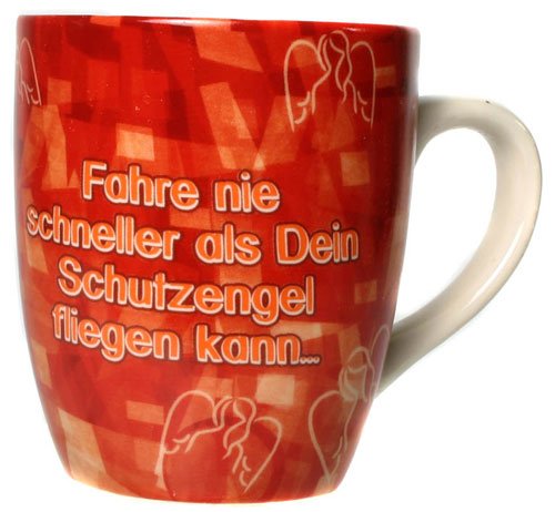 Tasse mit Aufdruck, Motiv, Spruch und Postkarte Allzeit Gute Fahrt Auto