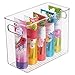 mDesign Tall Modern Stackable Plastic Storage Organizer Bin Basket with Handles for Bathroom Vanity Organization - Shelf, Cubby, Cabinet, or Closet Organizing Decor - Ligne Collection - 4 Pack - Clear