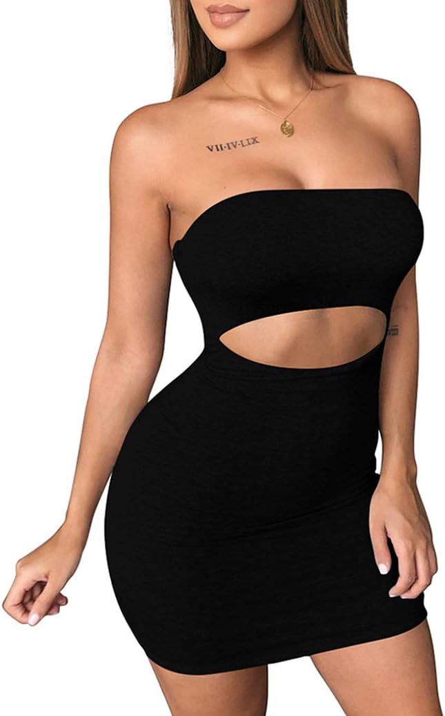 ZileZile Women's Sexy Sleeveless Tube Top Cut Out Bodycon Party Club Mini Dress