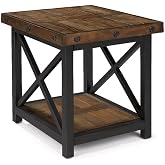 Flexsteel Brown Solid Acacia Wood End Table with Metal Frame | Solid and sustainable acacia wood Metal Frame and Exposed Bolt Heads