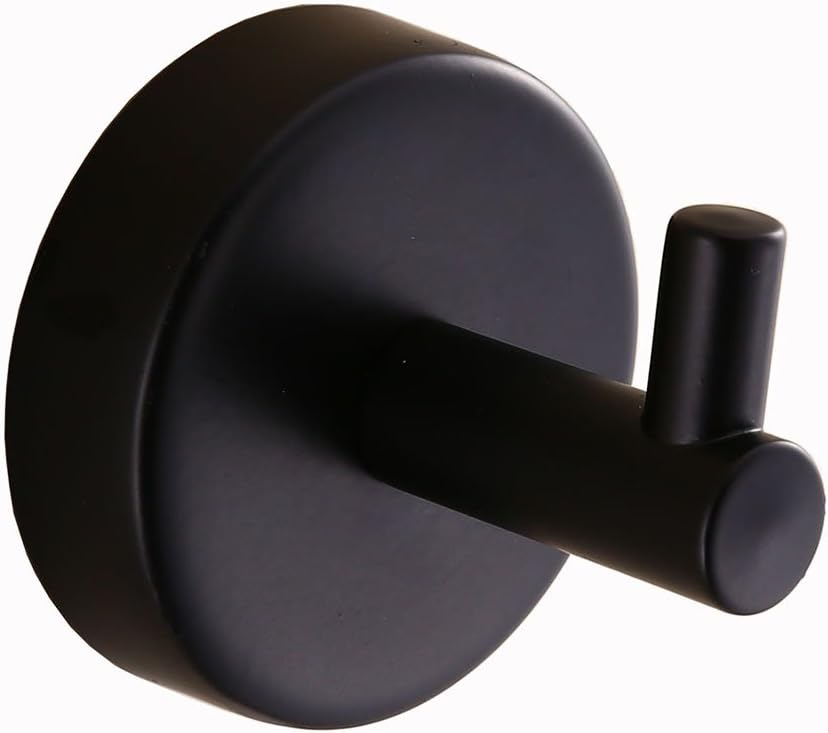 QiuQiu Kitchen Wall Mounted Round Base Towel Hooks Coat Black Finished Robe Hooks Stainless Steel Bathroom Accessories