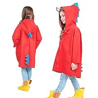 XINGPE Raincoat for Kids Rain Jacket Age 1-10 Dinosaur Shaped Lightweight Rainwear Rain Slicker for Boy for Girl Red