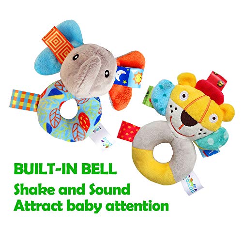 Baby Soft Rattle Toy - Grab, Hold and Shake Toy - Sensory, Early Educational Developmental Toy Cute Stuffed Animal Elephant with Sound for 0 3 6 9 12 Months Old Newborn (2 Pack)