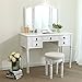 SONGMICS Vanity Set Tri-folding Mirror Make-up Dressing Table Cushioned Stool 5 Drawers White URDT108M