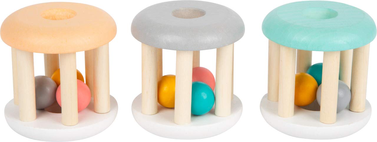 Small Foot 11712 baby rattle pastel, wooden rattle in a set of 3 for babies