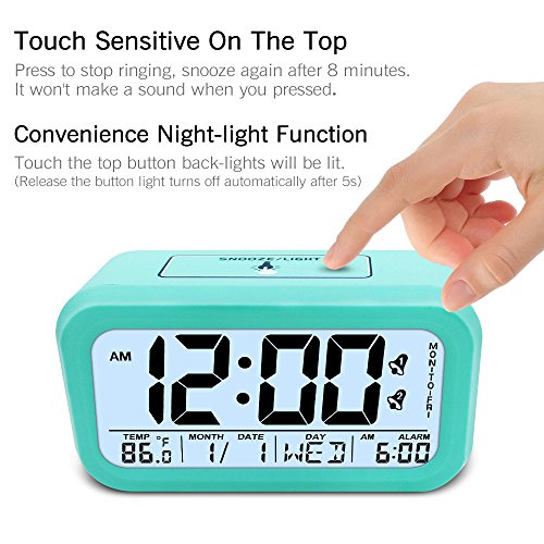 TXL Large LCD Digital Alarm Clock 4.7" Kids Bedside Clock Battery Operated with Snooze&Light Touchpad Function/2 Alarms/Temperature Electronic Desk&Shelf Clock for Childrens/Seniors/Teens Dorm-Green - Thumbnail 4
